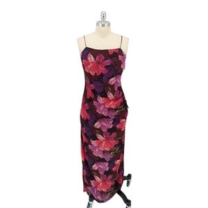 19883 NEW Lulus Floral Chiffon Midi Dress Purple size Medium 90s y2k preppy